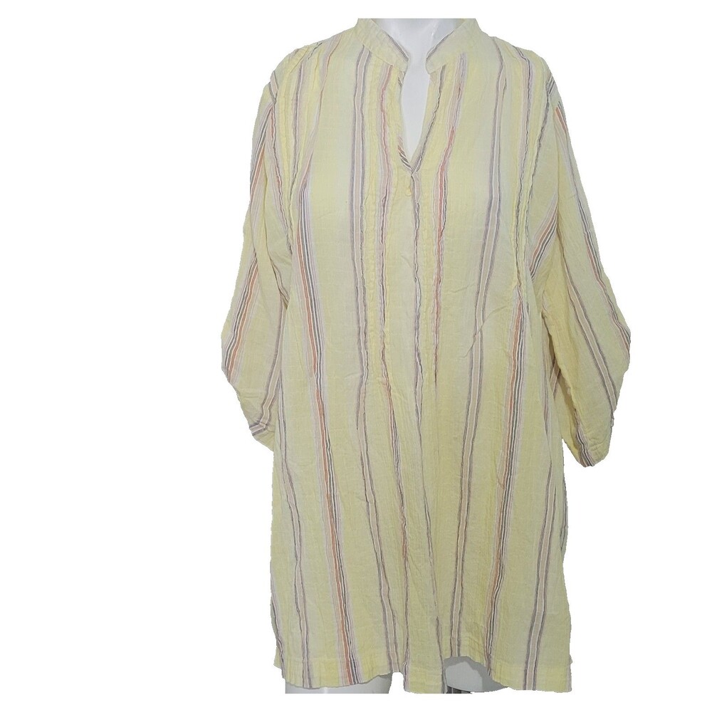 Soft Surroundings Large blouse top shirt pleated texture sheer adjustable sleeve
